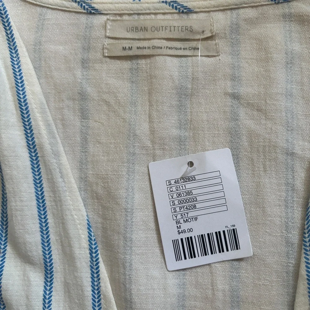 URBAN OUTFITTERS Sale! Cropped Tie Waist Top Light Jacket Blue & White Medium - Picture 5 of 6